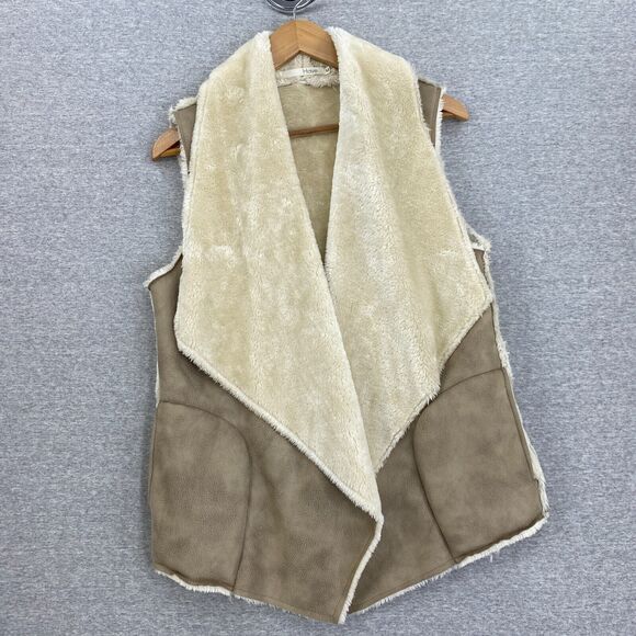 Have Vest Womens Medium Tan Faux Suede Faux Fur Lined Pockets Casual Soft Open - Picture 1 of 11